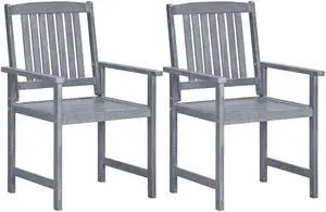 vidaXL Patio Chairs 2 Pcs Dining Chair with Armrest Solid Wood Acacia Gray