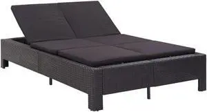 vidaXL Patio Lounge Chair Outdoor Chaise Lounge with Cushion Gray Poly Rattan