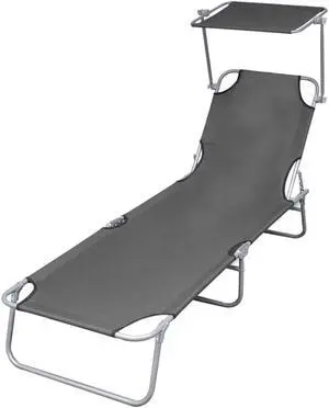 vidaXL Patio Lounge Chair Outdoor Chaise Lounge Sunbed with Canopy Steel Gray