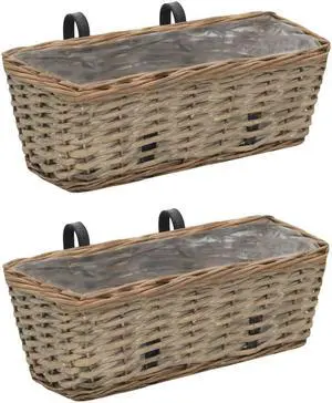 vidaXL 2x Balcony Planters Wicker with PE Lining 15.7" Plant Raised Flower Bed