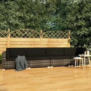 vidaXL 4 Seater Sofa Couch with Cushions Patio Wicker Furniture PE Rattan Gray