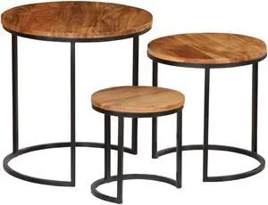 vidaXL 3 Pieces Solid Acacia Wood Coffee Table Set Sheesham Finish Nesting