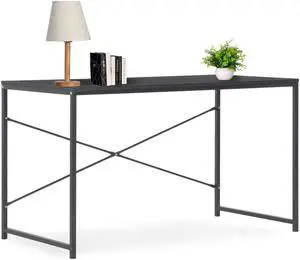 vidaXL Computer Desk Home Office Table Desk with Metal Frame Black and Oak vidaXL Computer Desk Home Office Table Desk with Metal Frame Black and Oak