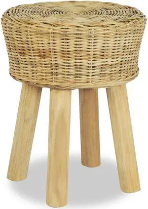 vidaXL Stool Wooden Stool Kitchen Step Stool Footstool Natural Rattan Solid Teak