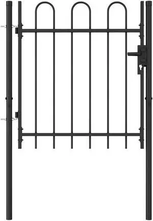 vidaXL Fence Gate Patio with Arched Top Steel 39.4"x39.4" Black Single Door