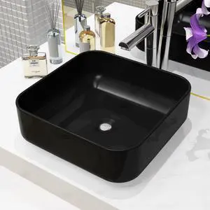vidaXL Bathroom Sink Wash Basin Lavatory Sink Bath Sink Ceramic Square Black