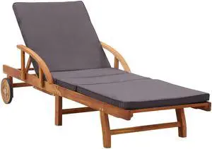 vidaXL Patio Lounge Chair Outdoor Chaise Lounge with Cushion Solid Acacia Wood