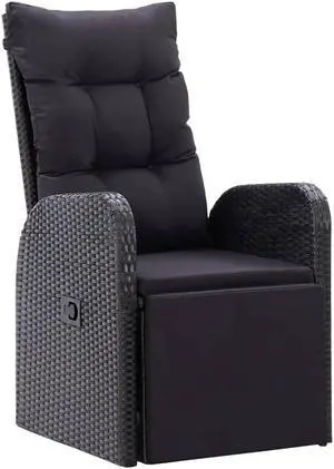vidaXL Reclining Garden Chair with Cushion Poly Rattan Black Meal Seating