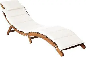 vidaXL Solid Acacia Wood Sun Lounger with Cushion Cream Garden Sofa Chair Seat