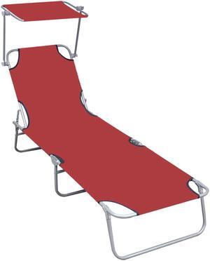 vidaXL Patio Lounge Chair Outdoor Chaise Lounge Sunbed with Canopy Red Aluminum
