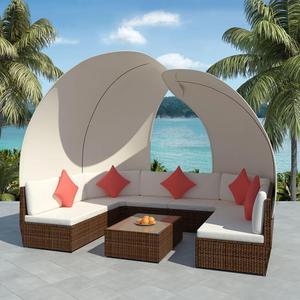 vidaXL Patio Furniture Set 9 Piece Sectional Sofa with Table Rattan Brown