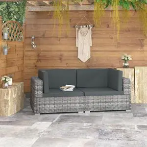 vidaXL 2 Seater Sofa Couch with Cushions Patio Wicker Love Seat PE Rattan Gray