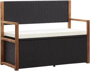 vidaXL Storage Bench Poly Rattan and Solid Acacia Wood Black Organizer Box vidaXL Storage Bench Poly Rattan and Solid Acacia Wood Black Organizer Box