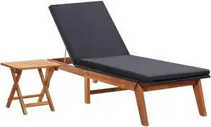 vidaXL Patio Lounge Chair with Table and Cushion Poly Rattan Solid Acacia Wood