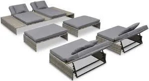 vidaXL Patio Furniture Set 5 Piece Lounge Sofa with Ottoman Poly Rattan Gray