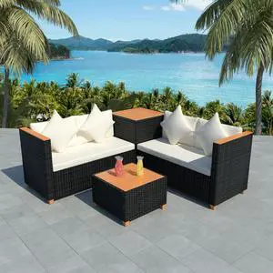 vidaXL Patio Furniture Set 4 Piece Outdoor Sofa and Table Poly Rattan Black