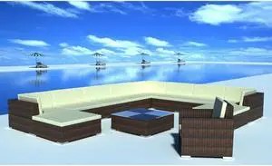 vidaXL Patio Furniture Set 12 Piece Sofa with Coffee Table Poly Rattan Brown