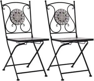 vidaXL Folding Bistro Chairs 2 Pcs Folding Mosaic Bistro Outdoor Chair Gray