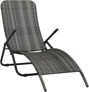 vidaXL Patio Lounge Chair Outdoor Sunbed Folding Sunlounger Gray Poly Rattan