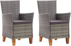 vidaXL Patio Chairs 2 Pcs Patio Dining Chair with Cushions Poly Rattan Gray