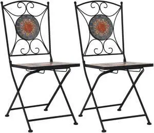 vidaXL Folding Bistro Chairs 2 Pcs Mosaic Bistro Outdoor Chair Orange/Gray