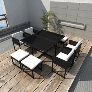 vidaXL Patio Dining Set 9 Piece Outdoor Table and Chairs Poly Rattan Black