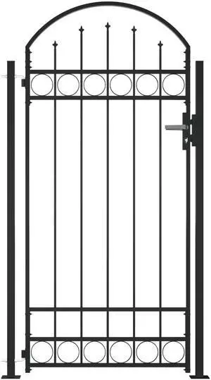 vidaXL Fence Gate with Arched Top and 2 Posts 41.3"x80.3" Black Garden Barrier vidaXL Fence Gate with Arched Top and 2 Posts 41.3"x80.3" Black Garden Barrier