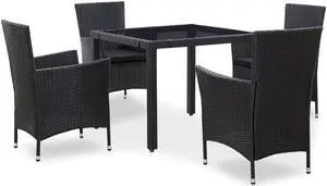 vidaXL Patio Dining Set 5 Piece Outdoor Table and Chairs Poly Rattan Black