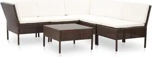 vidaXL Patio Furniture Set 6 Piece Sectional Sofa with Table Rattan Brown