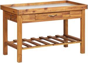 vidaXL Solid Acacia Wood Garden Work Bench with Zinc Top Garden Planting Table