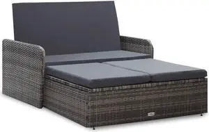 vidaXL Patio Furniture Set 2 Piece Outdoor Daybed Footrest Poly Rattan Gray