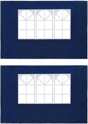vidaXL Party Tent Sidewall 2 Pcs Patio Canopy Sidewall with Windows PE Blue