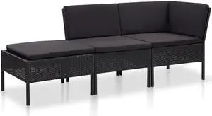 vidaXL Patio Furniture Set 3 Piece Sectional Sofa with Footrest Rattan Black