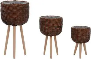 vidaXL Planters Flower Boxes with PE Lining Wicker Plant Boxes 3 Pcs Solid Wood