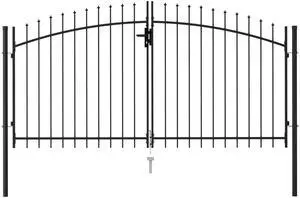 vidaXL Fence Gate Double Door with Spike Top Steel 9.8'x4.9' Black Stockade vidaXL Fence Gate Double Door with Spike Top Steel 9.8'x4.9' Black Stockade