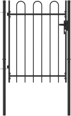 vidaXL Fence Gate Patio with Arched Top Steel 3.3'x3.9' Black Single Door