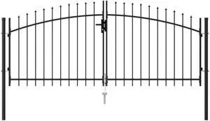 vidaXL Fence Gate Double Door with Spike Top Steel 9.8'x4.1' Black Stockade vidaXL Fence Gate Double Door with Spike Top Steel 9.8'x4.1' Black Stockade
