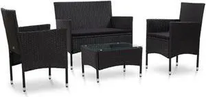 vidaXL Patio Furniture Set 4 Piece Sofa with Coffee Table Poly Rattan Black vidaXL Patio Furniture Set 4 Piece Sofa with Coffee Table Poly Rattan Black