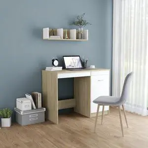 vidaXL Desk Computer Desk Home Office Desk White and Sonoma Oak Engineered Wood vidaXL Desk Computer Desk Home Office Desk White and Sonoma Oak Engineered Wood