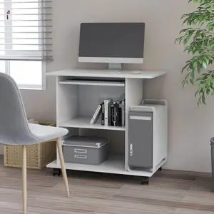 vidaXL Computer Desk White Engineered Wood Office Desk Workstation Furniture