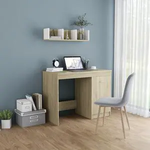 vidaXL Desk Computer Desk Home Office Desk Shelves Sonoma Oak Engineered Wood