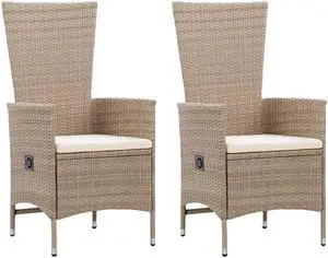 vidaXL Patio Chairs 2 Pcs Patio Dining Chair with Cushions Poly Rattan Beige