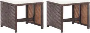 vidaXL 2x Patio Stools with Cushions Poly Rattan Brown Seat Chairs Set Pads