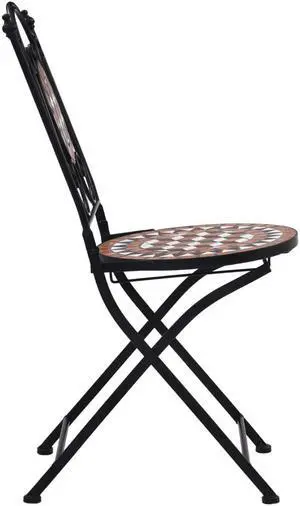vidaXL Folding Bistro Chairs 2 Pcs Mosaic Bistro Outdoor Chair Brown Ceramic