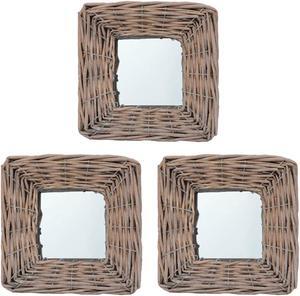 vidaXL Decorative Mirror Wall Mirror Bathroom Hallway Mirror 3 Pcs Wicker Frame