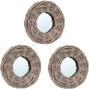 vidaXL Mirror Natural Rattan Wicker 5.9 in Diameter Wall mounting vidaXL Mirror Natural Rattan Wicker 5.9 in Diameter Wall mounting