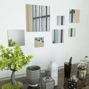 vidaXL Mirror Tiles Mirror Sheets Wall Bathroom Hall Mirror 7 Pcs Glass Square