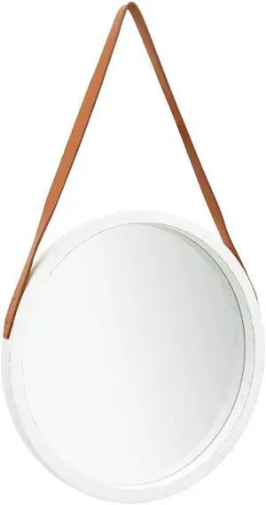 vidaXL Wall Mirror White, Brown Faux Leather, Paulownia Wood, Glass Large vidaXL Wall Mirror White, Brown Faux Leather, Paulownia Wood, Glass Large
