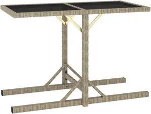 vidaXL Patio Table Patio Garden Table for Picnic with Glass Top PE Rattan Beige