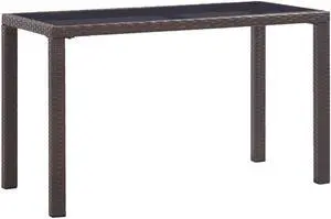 vidaXL Patio Dining Table Garden Patio Table with Glass Top PE Rattan Brown